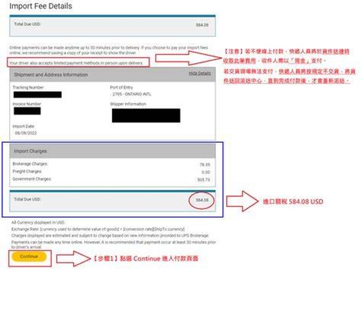 What is UPS import fee?